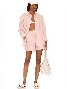 ANINE BING Mika Button Up Shirt & Liam Boxer Short in Pink